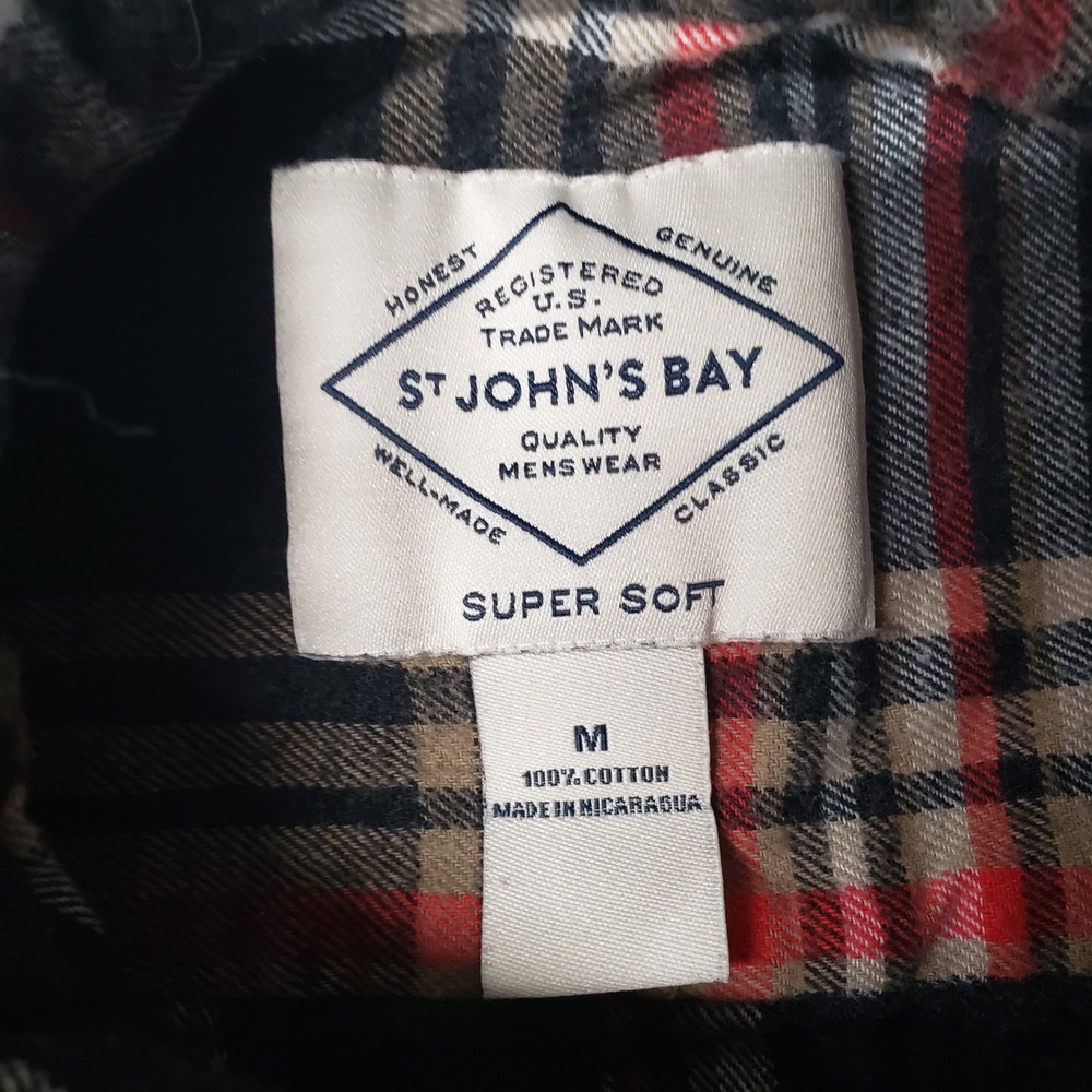St Johns Bay Mens Super Soft Flannel Shirt Plaid Red Black Tan Size M Cotton - Picture 4 of 6